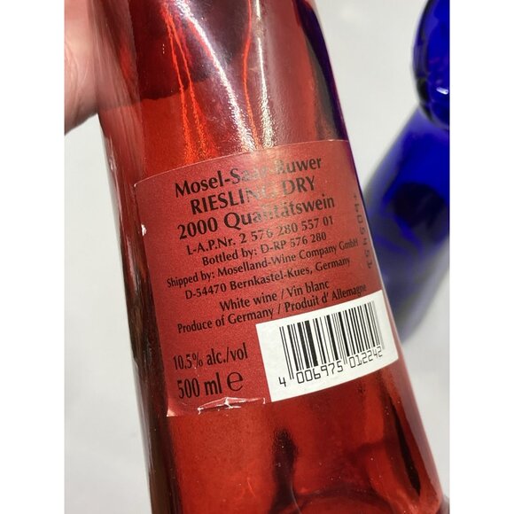 Happy Cat Wine Bottle Lot Of 2 Red & Cobalt Blue Rheinhessen Riesling Empty Vtg - Picture 6 of 9